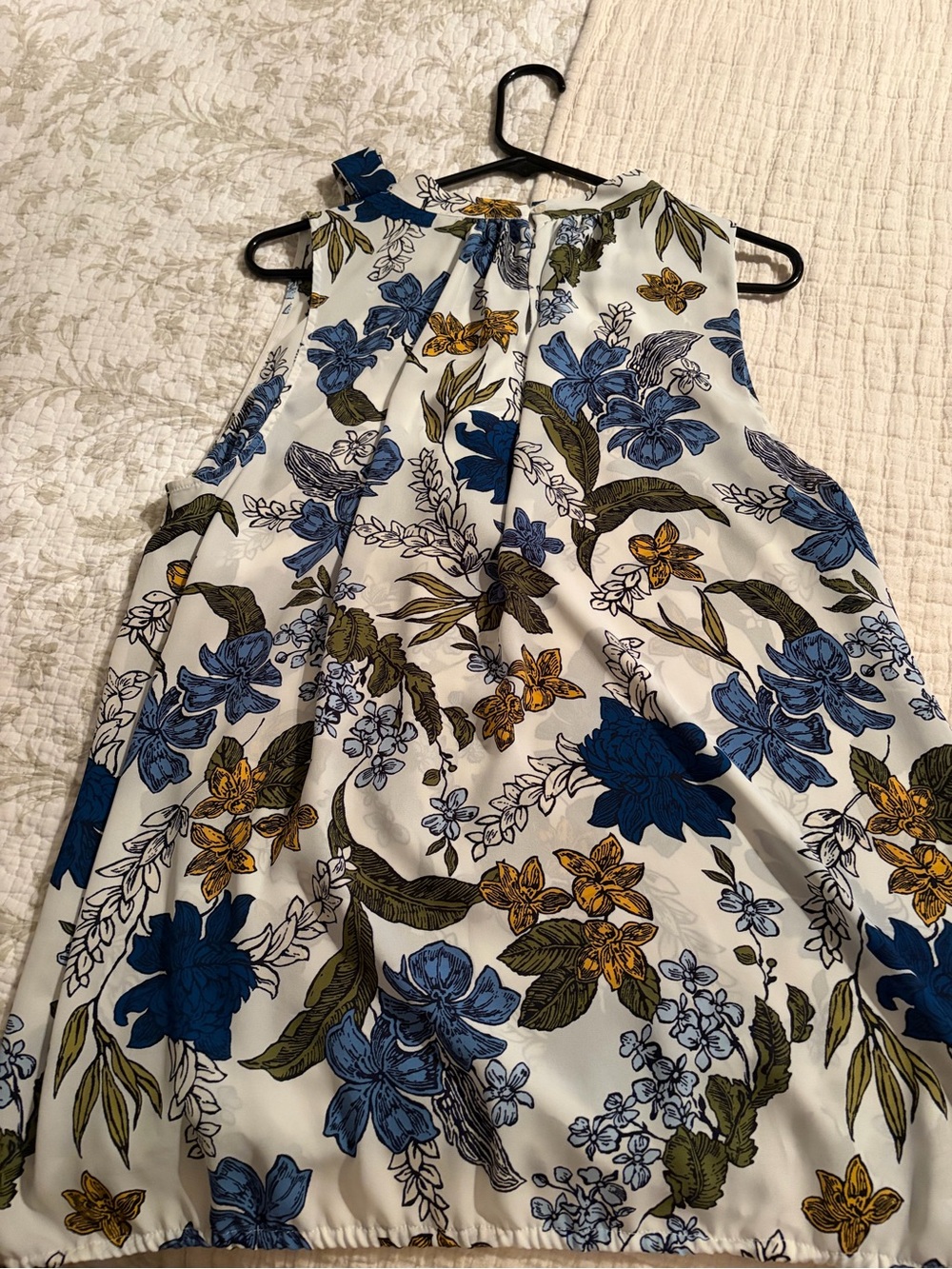 Ann Taylor Factory White Sleeveless Top with Blue and Mustard Floral Print - Picture 3 of 3